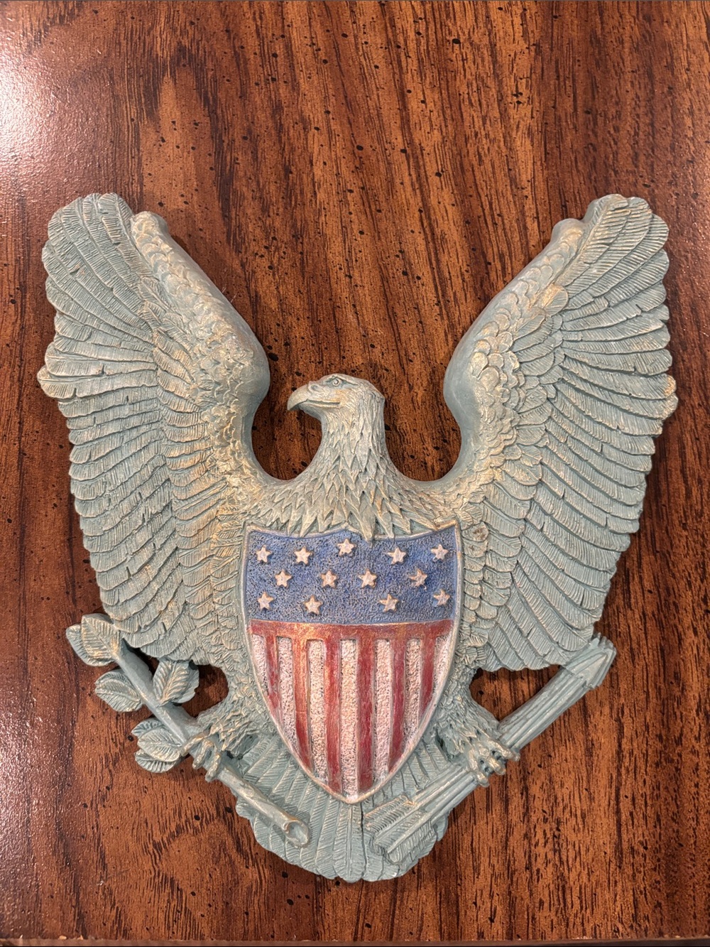American Eagle Wall Plaque Crafted and Hand Painted Hydrocal Material 8x9 inches
